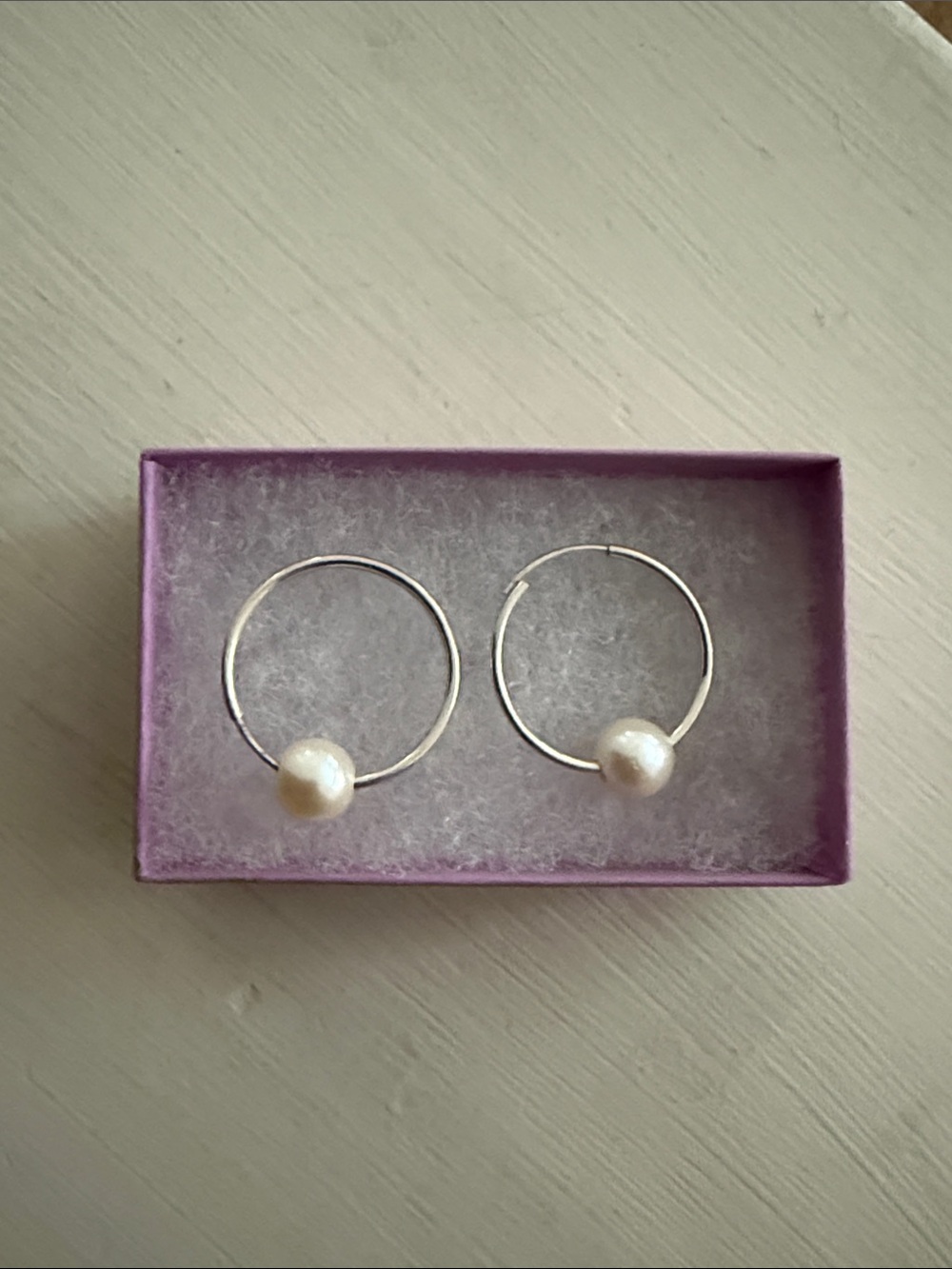Pearl infinity Hoop Earrings - White Faux Pearl on Silver Hoops